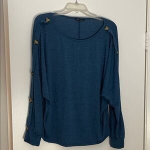 SHEIN Navy Button-Accent Blouse